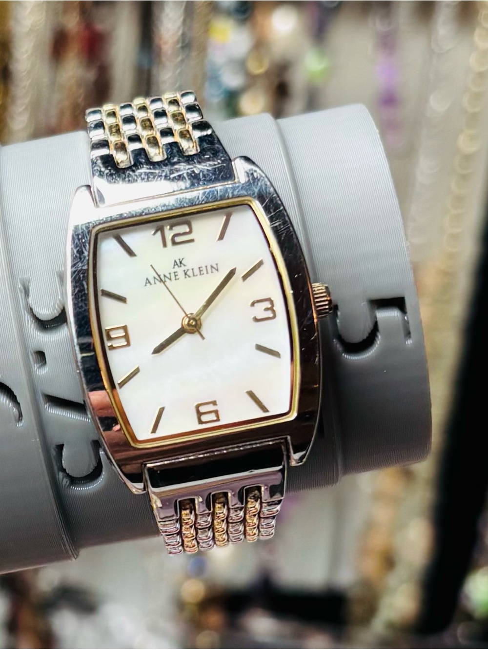 Anne Klein Two-Tone Silver and Gold Bracelet Watch with Mother-of-Pearl Dial